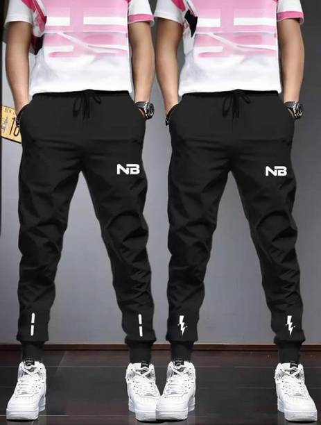 Pack of 2 Men Printed Black, Black Track Pants