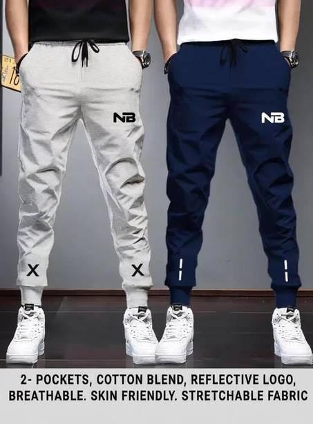 Pack of 2 Men Printed Grey, Blue Track Pants
