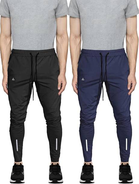 Pack of 2 Men Self Design Blue, Black Track Pants
