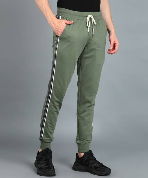Men Solid Dark Green Track Pants