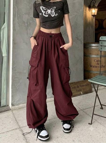 Women Solid Maroon Track Pants