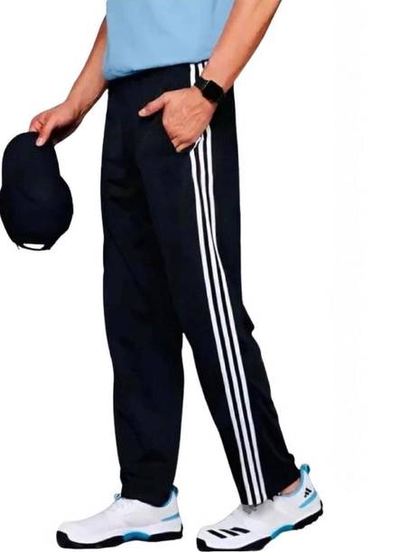Men Striped Black Track Pants