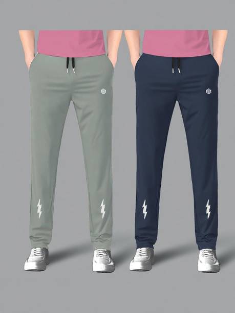 Pack of 2 Men Printed Grey, Green Track Pants