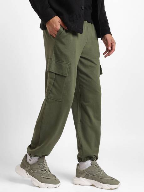 Men Self Design Olive Track Pants
