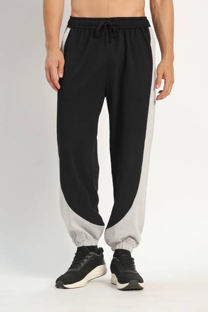 Men Colorblock Grey, Black Track Pants