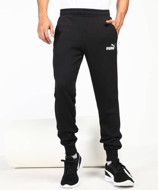 ESS Logo Pants Men Solid Black Track Pants