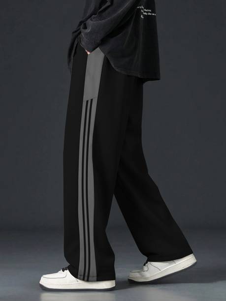 Men Colorblock Black Track Pants