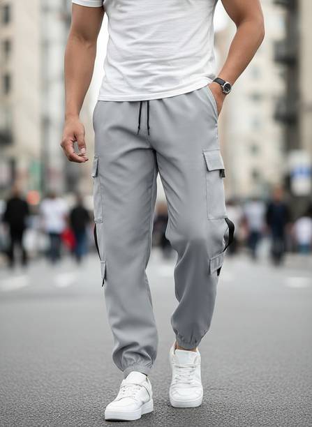 Solid Men Silver Track Pants