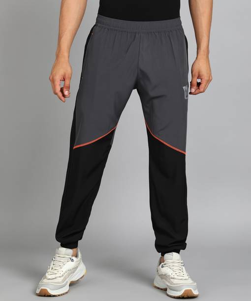 Men Colorblock Grey, Black Track Pants