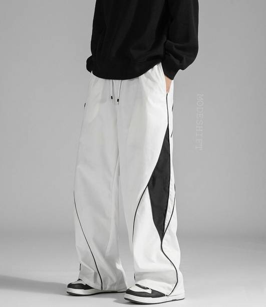 Men Striped White, Black Track Pants