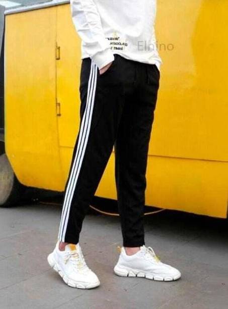 Men Striped Black Track Pants