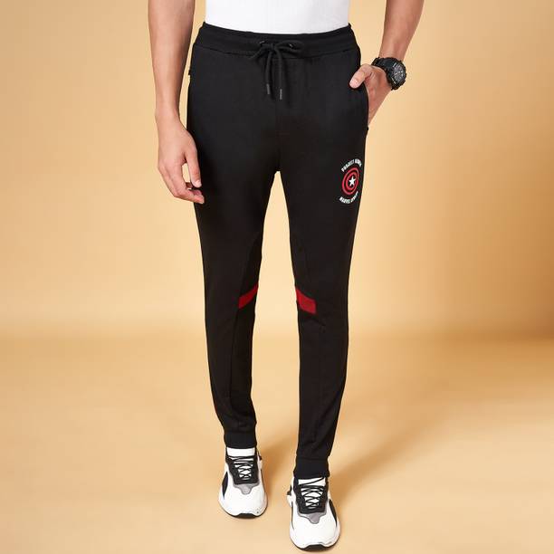Men Self Design Black Track Pants