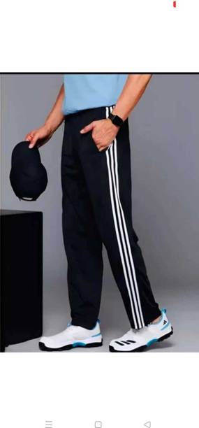 Men Striped Black Track Pants
