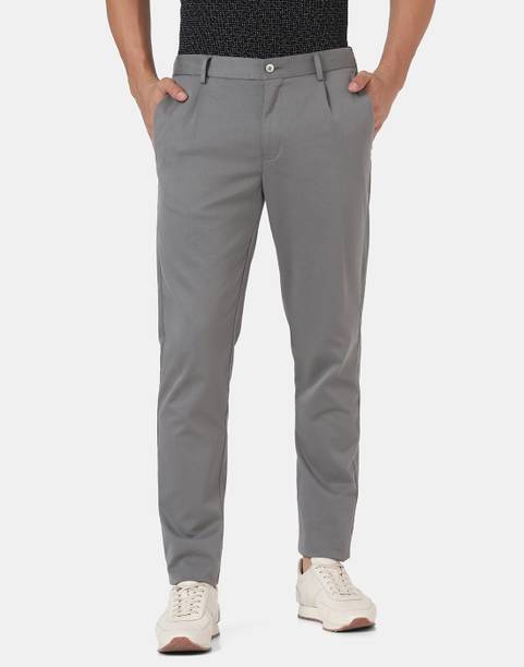 Men Regular Fit Grey Polycotton Trousers