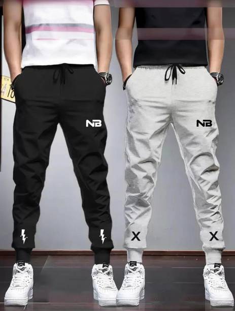 Pack Of 2 Men Printed Black, Grey Track Pants