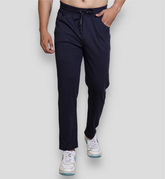 Men Embroidered Dark Blue, Blue Track Pants