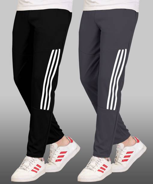 Pack of 2 Men Striped Black, Blue Track Pants