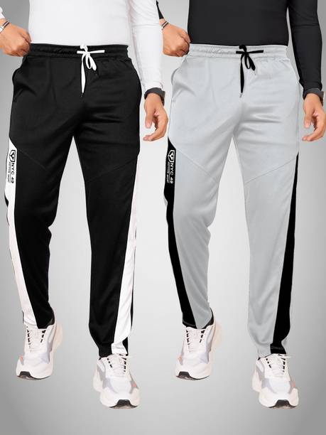 Pack of 2 Men Colorblock Black, Grey Track Pants