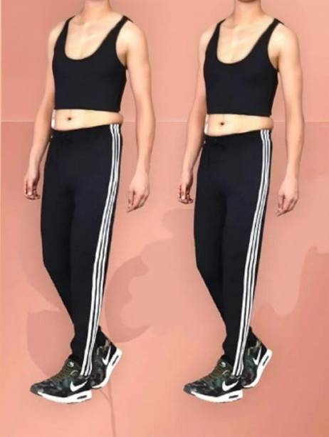 Pack of 2 Men Striped Black Track Pants