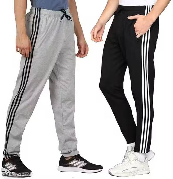 Pack of 2 Men Striped Grey, Black Track Pants