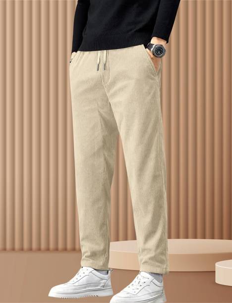 Solid Men Beige Track Pants