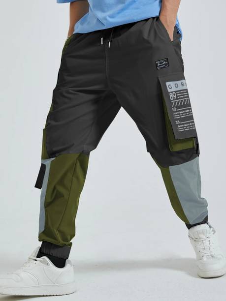 Men Colorblock Grey, Green Track Pants