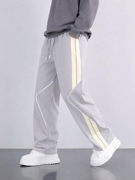 Men Striped Silver Track Pants