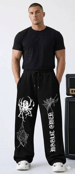 Men & Women Graphic Print Black Track Pants