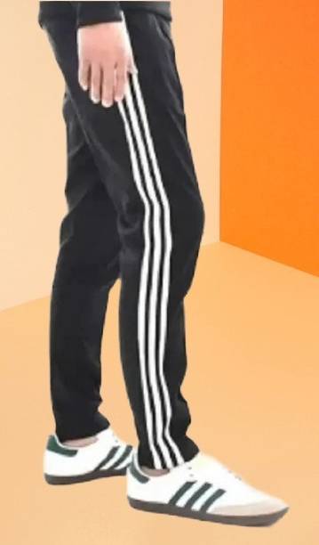 Men Striped Black Track Pants