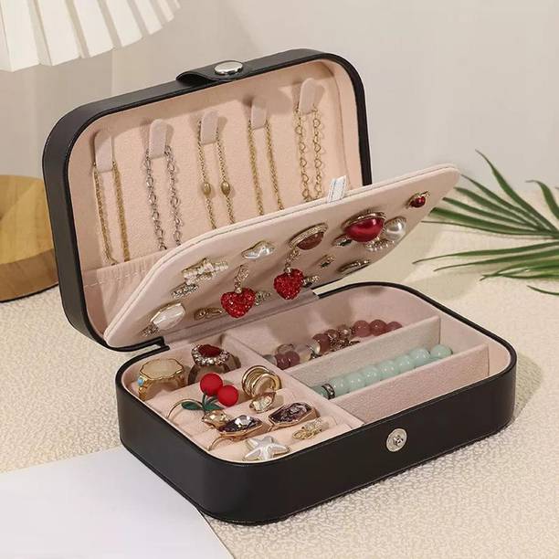 Grilazza Double Layer Travelling Waterproof PU Leather Woman Makeup Storage Box Multi-function Wardrobe Cosmetic Jewellery Organizer for Earrings Necklace Rings Vanity Box