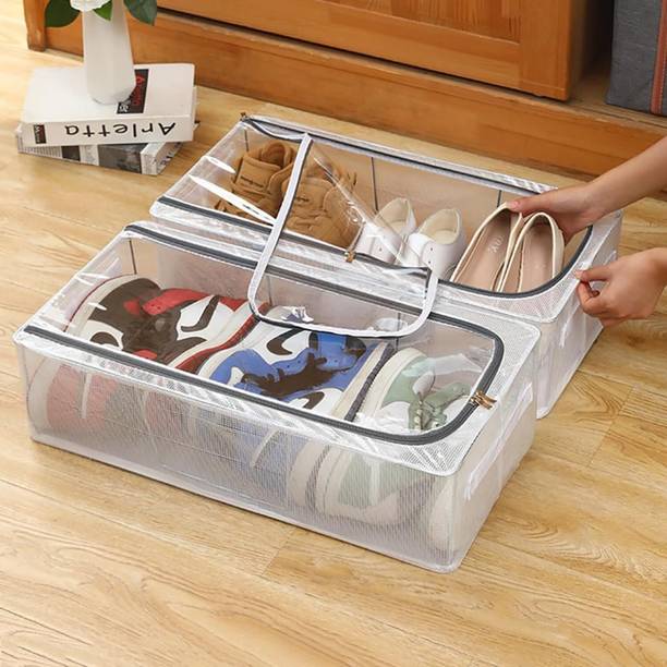 FRP ENTERPRISES Shoe Storage Box for Sneakers, Clear Shoe Boxes Stackable Foldable, Trainers Plastic Shoe Rack
