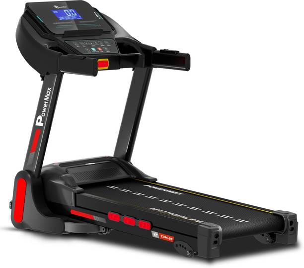 Powermax Fitness TDM-98 (4HP Peak) USB/AUX Connection, LED, Heart Rate Sensor, Foldable Home Use Treadmill (Max Weight:110 kg)