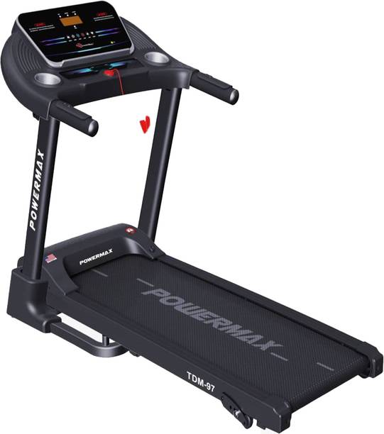 Powermax Fitness TDM-97 (4HP Peak)Pre-set Workout Programs, Heart Rate Sensor, Foldable Home Use Treadmill (Max Weight:110 kg)