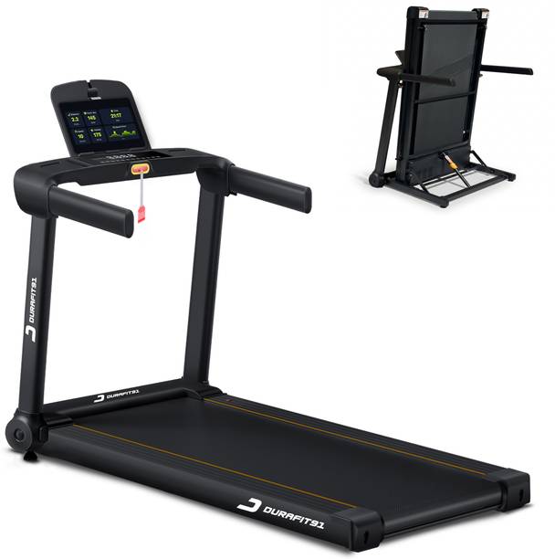 Durafit91 Racer 5HP BLDC Peak 16km Speed | Hydraulic Foldable Home use Treadmill (Max Weight:120 kg)