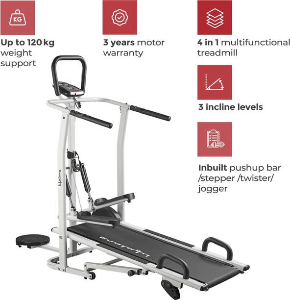 Lifelong LLTM144 Fit Pro 4 in 1 Multifunction Manual for Home use Treadmill (Max Weight:120 kg)