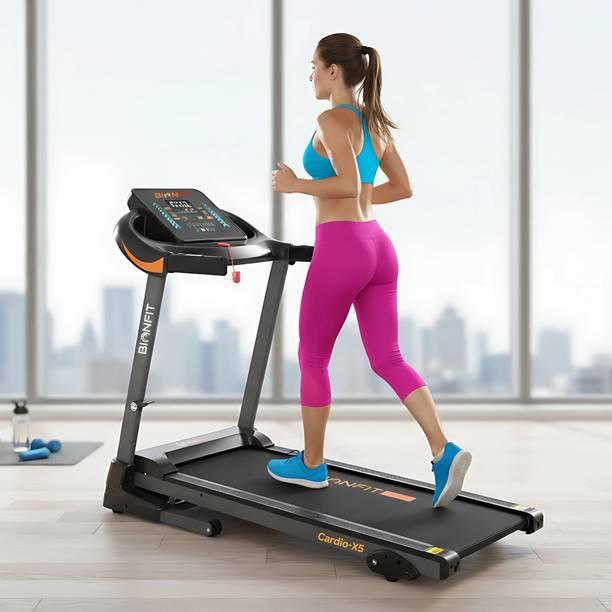 BIONFIT CARDIO-X5 Motorized Treadmill with LCD Display & Heart Rate, Running Machine Treadmill (Max Weight:120 kg)