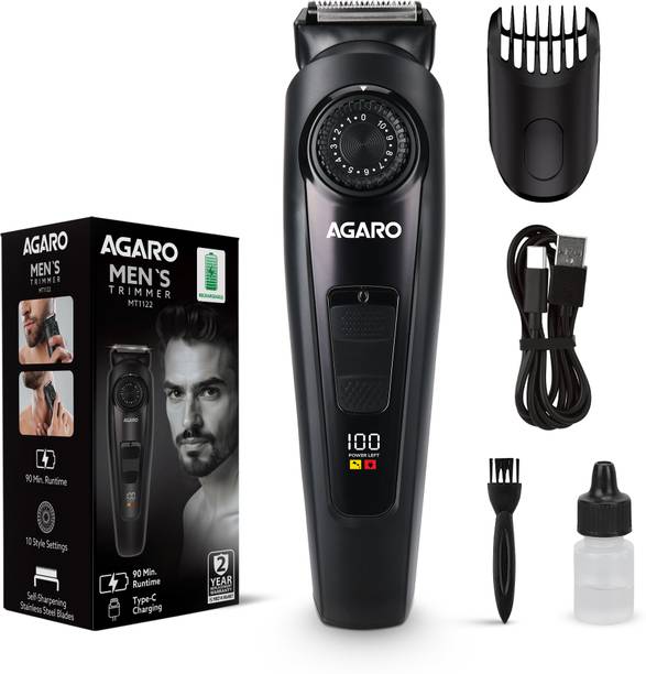 AGARO Beard Trimmer MT1122, 10 Length Settings, Digital Display, USB Rechargeable Trimmer 90 min Runtime 10 Length Settings