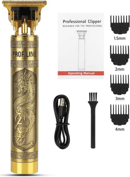 Profiline Waterproof Hair Cutting Trimmer USB charging 0mm Vintage -T9 Metal Cutting Trimmer 60 min Runtime 0 Length Settings
