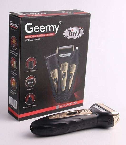 Geemy 3 in1 Multifunctional 6616 Hair Clipper Shaver Nose Trimmer Trimmer 60 min  Runtime 1 Length Settings