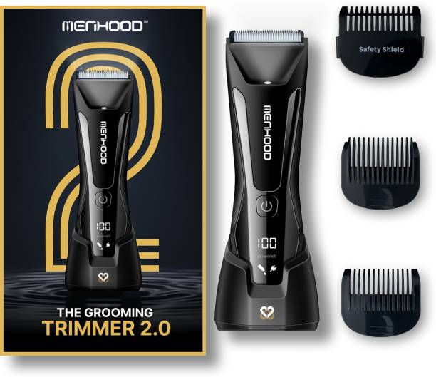MENHOOD Grooming trimmer 2.0, with soft ceramic blade for body and groin Fully Waterproof Trimmer 150 min  Runtime 4 Length Settings