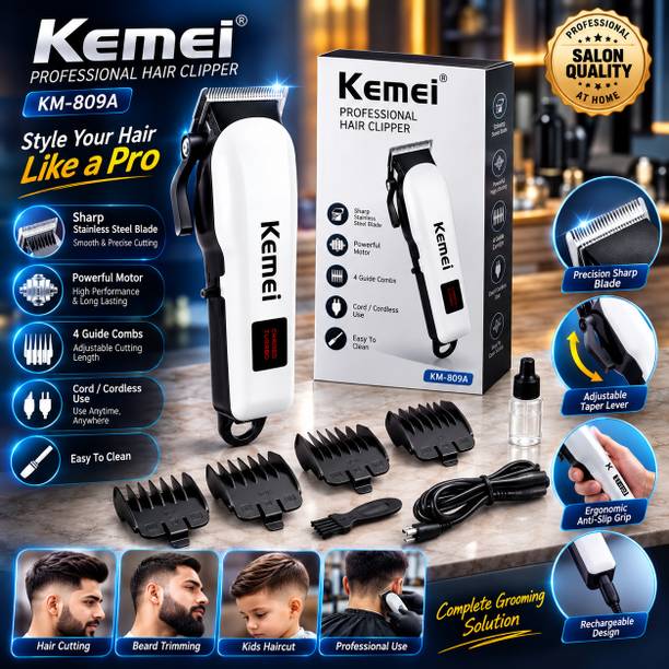 SDMS KM-809A Professional Hair Clipper for Men | Rechargeable Corded & Cordless Trimmer 360 min Runtime 4 Length Settings