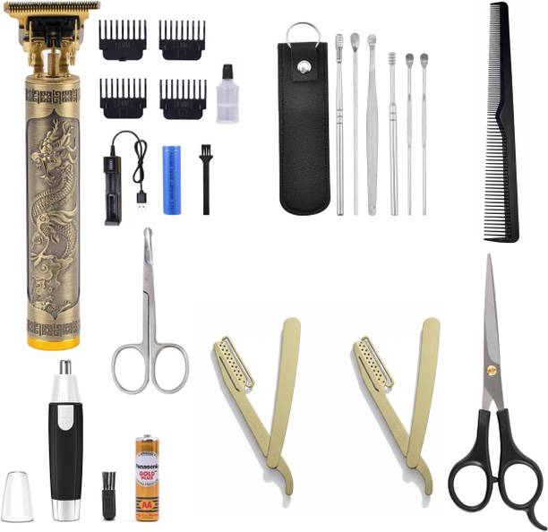 Virth Men's Hair Scissor,Hair Brush,2 Pcs Hair Razor, Nose Scissor,Ear-Kit Beard-Nose Trimmer 120 min  Runtime 0 Length Settings