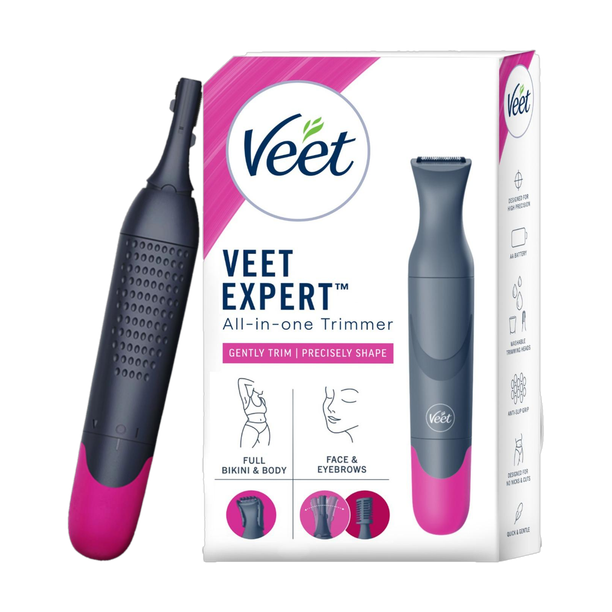 Veet Expert All- In- One Facial and Body Grooming Women’s Fully Waterproof Trimmer 60 min  Runtime 5 Length Settings