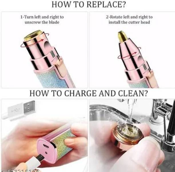 TechElectro Women-A60 Portable 2 In 1 Flawless Eyebrow Remover and Pain less Hair Remover Fully Waterproof Trimmer 60 min  Runtime 2 Length Settings