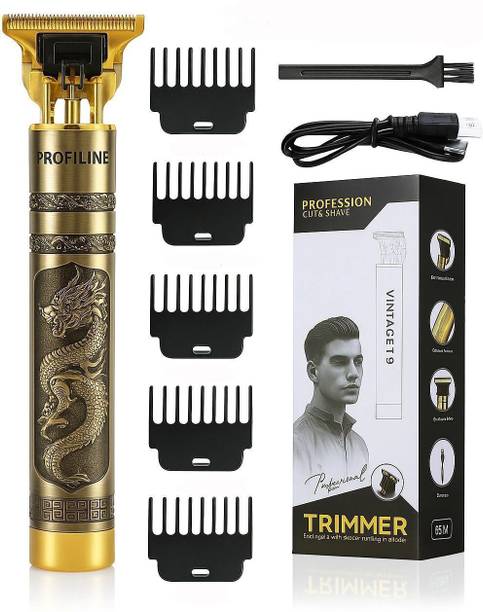 Profiline Waterproof Vintage -T9 Hair Cutting Metal Body Trimmer USB charging 0mm Cutting Trimmer 60 min Runtime 4 Length Settings