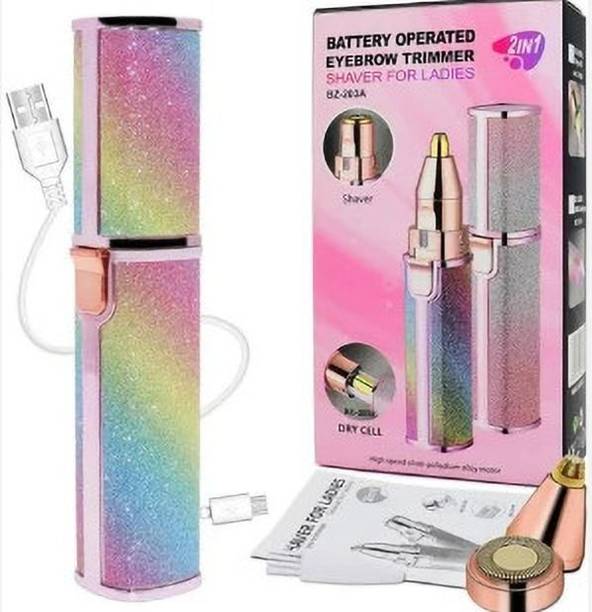 TechElectro Women-A55 Portable 2 In 1 Flawless Eyebrow Remover and Pain less Hair Remover Fully Waterproof Trimmer 60 min  Runtime 2 Length Settings