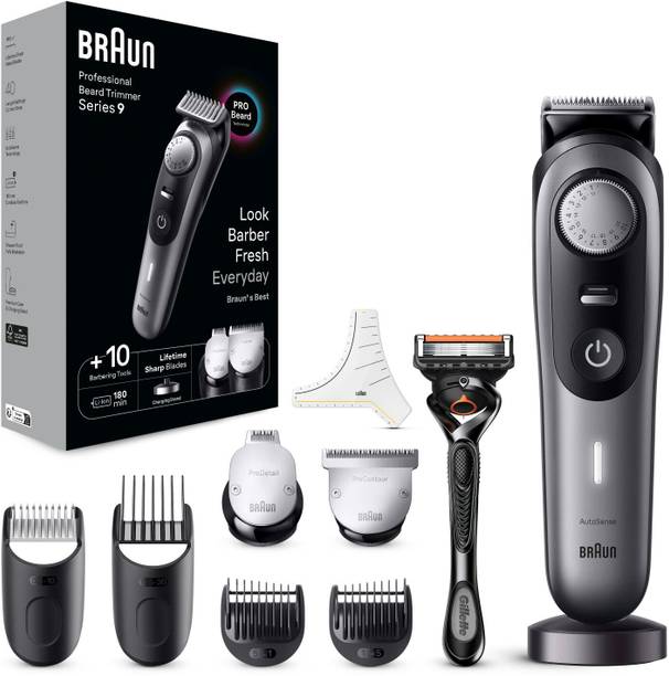 Braun All in One Trimmer for Men BT9420, Lifetime Sharp Metal Blades Trimmer 180 min  Runtime 40 Length Settings