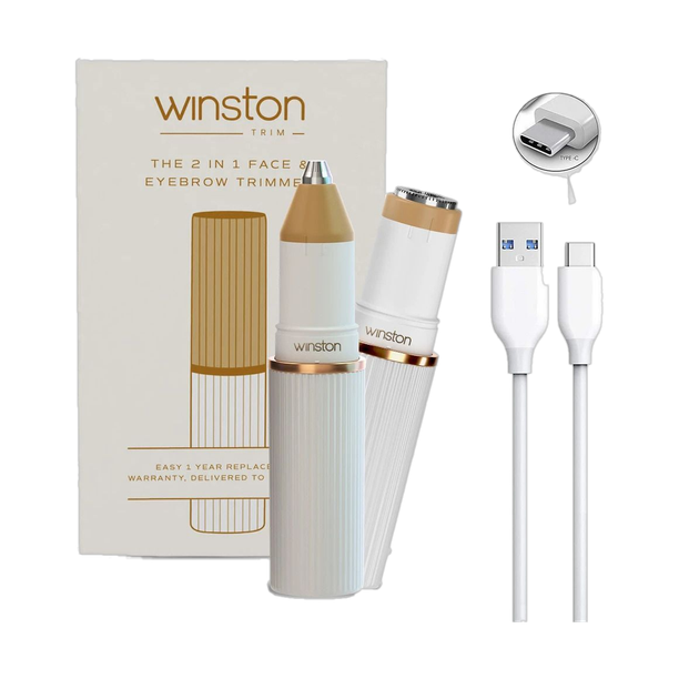 Winston 2-in-1 Eyebrow & Face Trimmer Rechargeable Portable Hair Remover, 3D Head Cutter Fully Waterproof Trimmer 60 min Runtime 2 Length Settings