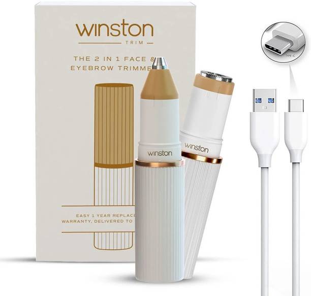 Winston 2-in-1 Eyebrow & Face Trimmer Rechargeable Portable Hair Remover, 3D Head Cutter Fully Waterproof Trimmer 60 min Runtime 2 Length Settings