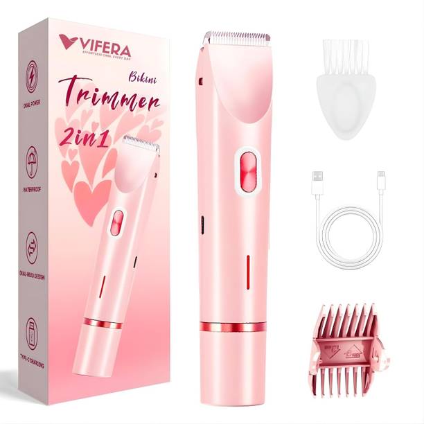 VIFERA Bikini Trimmer for Women Electric Shaver for Face, Legs, Underarms & Pubic Hair Fully Waterproof Trimmer 60 min  Runtime 0 Length Settings